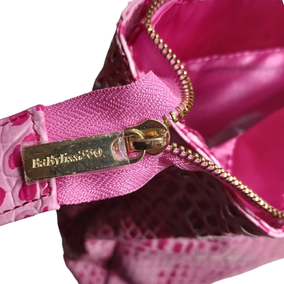 NEW BABYLISS PRO Pink Hot Pink Faux Reptile Print Tote Bag Zipper Top Purse - Picture 5 of 13